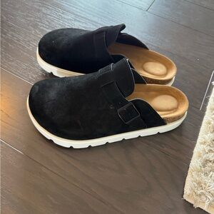 Black Suede Slip-On Clogs-Project Cloud